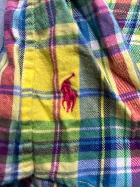 Girls Tapered Ralph Lauren Yellow Multicolor Plaid Long Sleeve Button-Up Shirt S